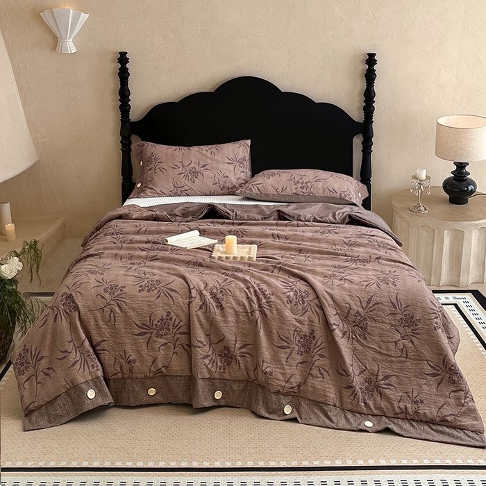 91家纺网 家纺一手货源 找家纺 圣比熊 2026新款A类夏天原麻纽扣加厚夏被宿舍双人床仿亚麻被子被芯 素锦