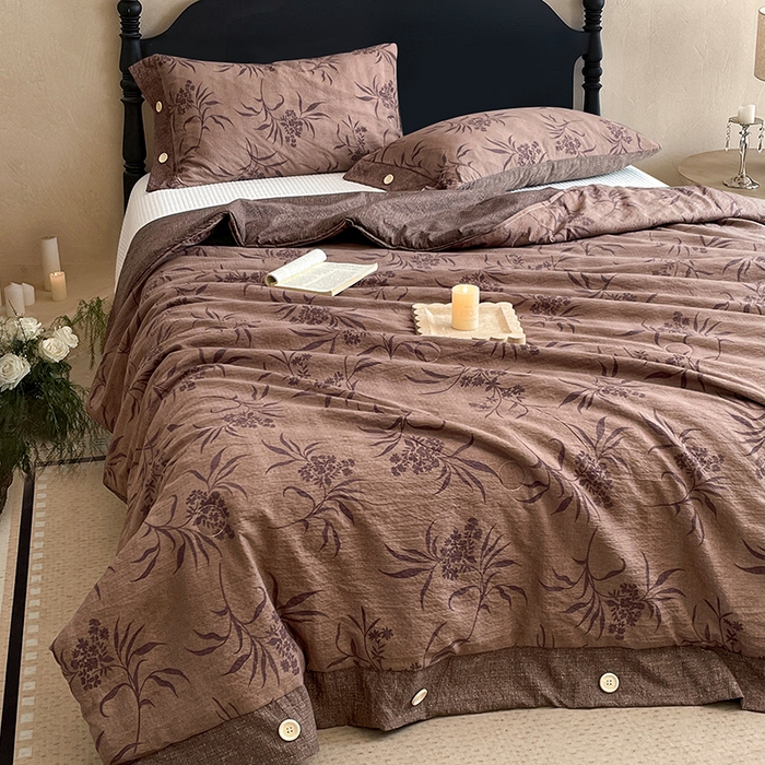 91家纺网 家纺一手货源 找家纺 圣比熊 2026新款A类夏天原麻纽扣加厚夏被宿舍双人床仿亚麻被子被芯 素锦