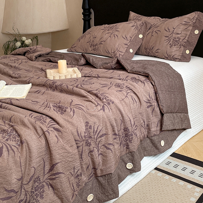 91家纺网 家纺一手货源 找家纺 圣比熊 2026新款A类夏天原麻纽扣加厚夏被宿舍双人床仿亚麻被子被芯 素锦