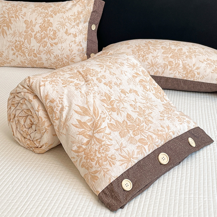 圣比熊 2026新款A类夏天原麻纽扣加厚夏被宿舍双人床仿亚麻被子被芯 忆秋风