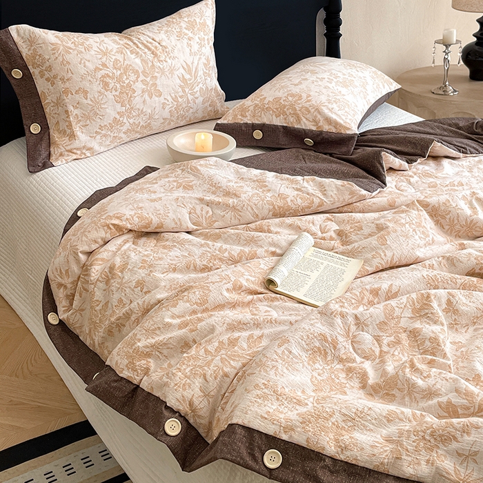 91家纺网 家纺一手货源 找家纺 圣比熊 2026新款A类夏天原麻纽扣加厚夏被宿舍双人床仿亚麻被子被芯 忆秋风