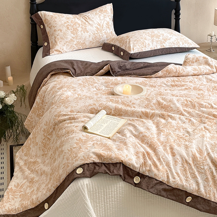 91家纺网 家纺一手货源 找家纺 圣比熊 2026新款A类夏天原麻纽扣加厚夏被宿舍双人床仿亚麻被子被芯 忆秋风