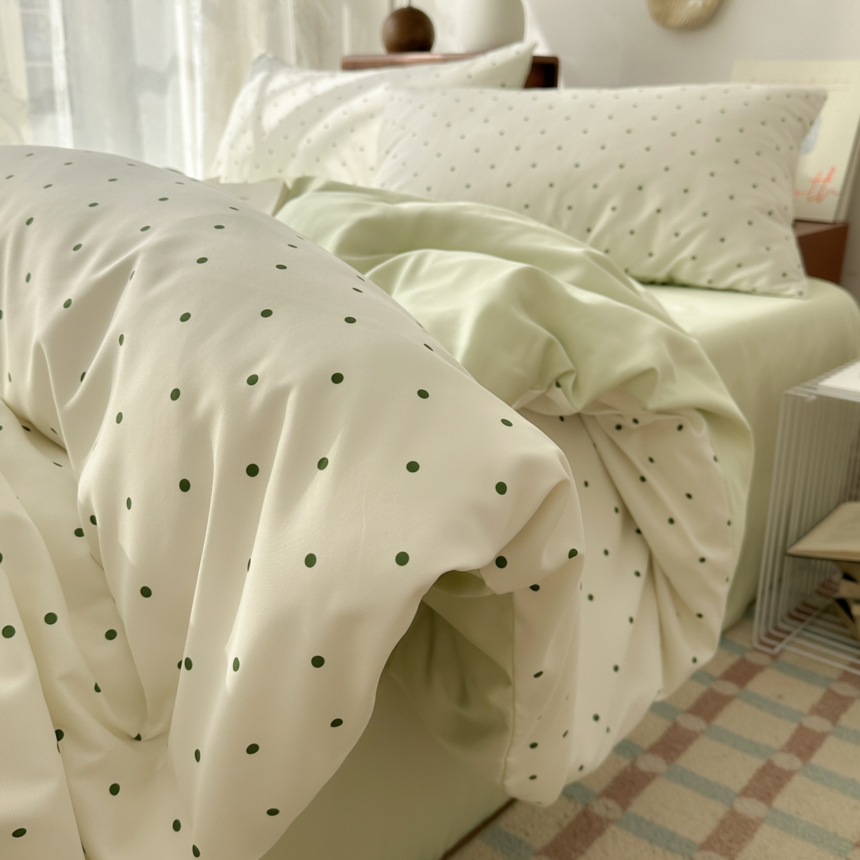 91家纺网 家纺一手货源 找家纺 （总）老K (原美阁） 2026新款小清新冰丝四件套简约款水洗真丝四件套学生宿舍三件套