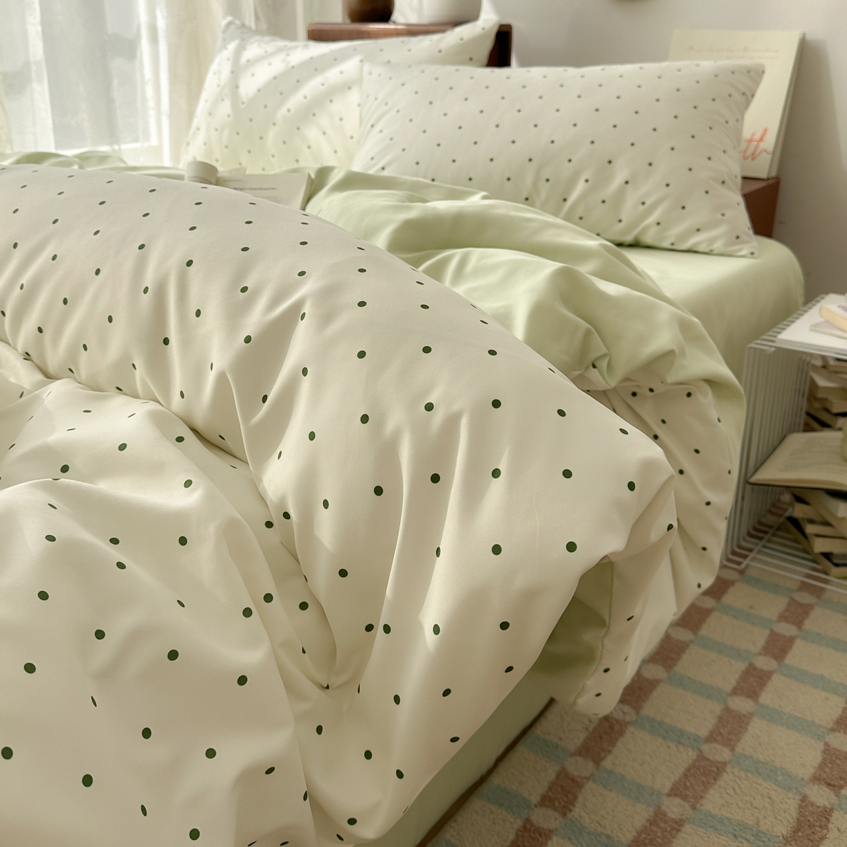 91家纺网 家纺一手货源 找家纺 （总）老K (原美阁） 2026新款小清新冰丝四件套简约款水洗真丝四件套学生宿舍三件套