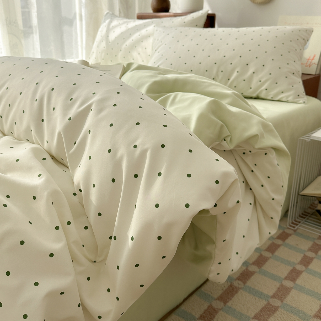 91家纺网 家纺一手货源 找家纺 （总）老K (原美阁） 2026新款小清新冰丝四件套简约款水洗真丝四件套学生宿舍三件套