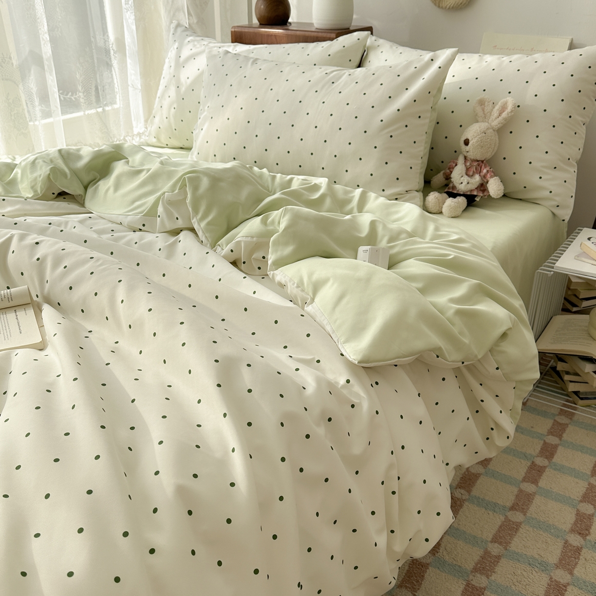 91家纺网 家纺一手货源 找家纺 （总）老K (原美阁） 2026新款小清新冰丝四件套简约款水洗真丝四件套学生宿舍三件套