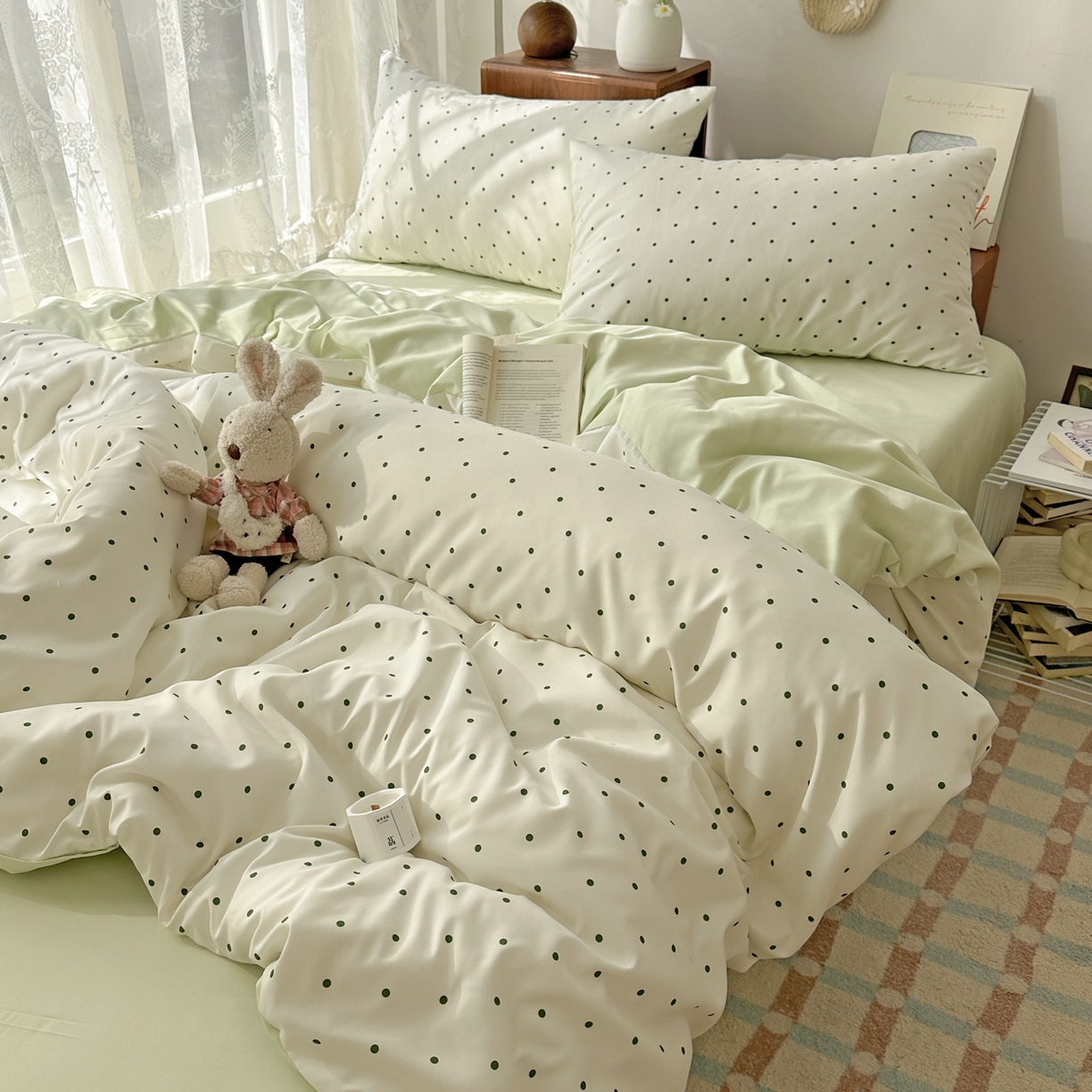 91家纺网 家纺一手货源 找家纺 （总）老K (原美阁） 2026新款小清新冰丝四件套简约款水洗真丝四件套学生宿舍三件套