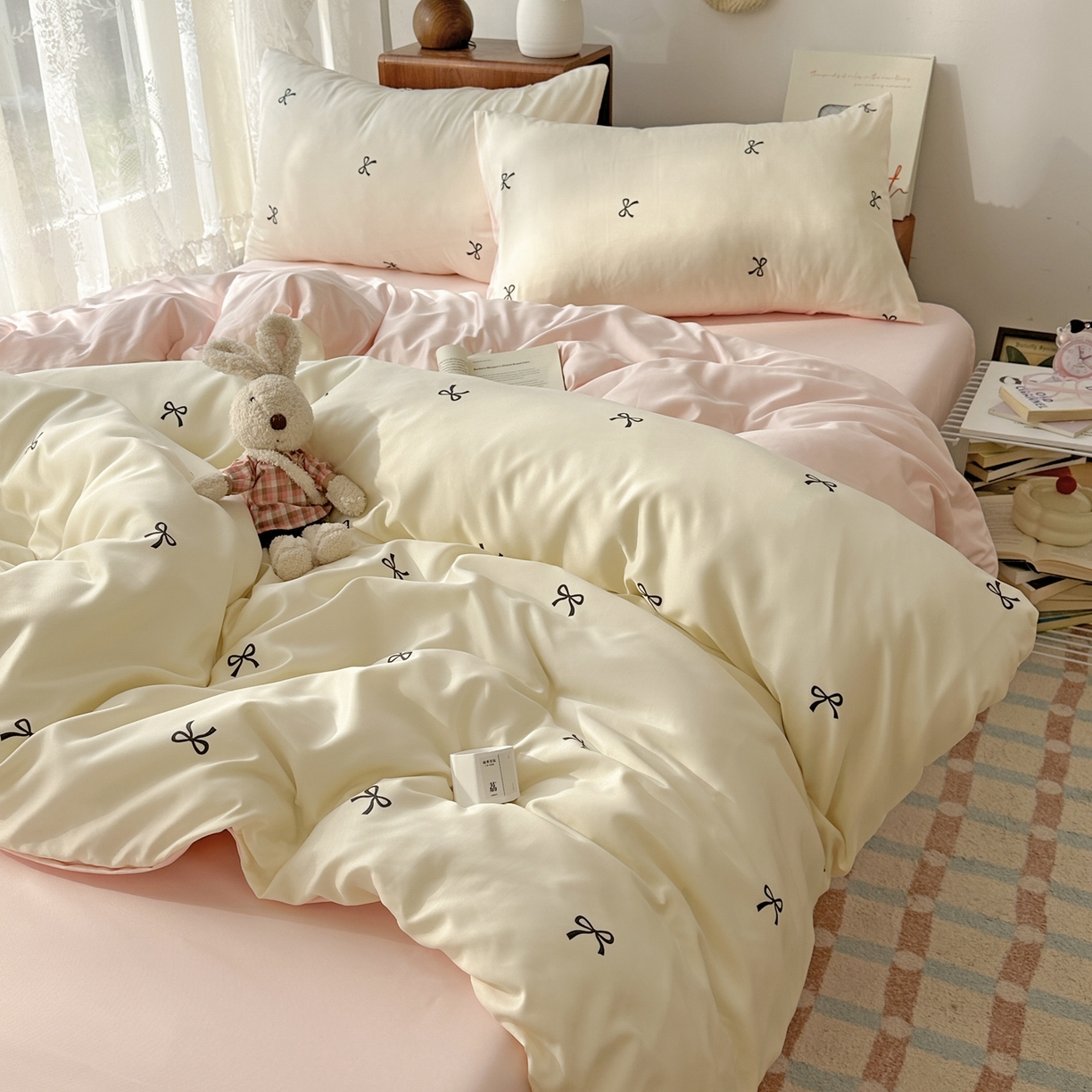 91家纺网 家纺一手货源 找家纺 （总）老K (原美阁） 2026新款小清新冰丝四件套简约款水洗真丝四件套学生宿舍三件套