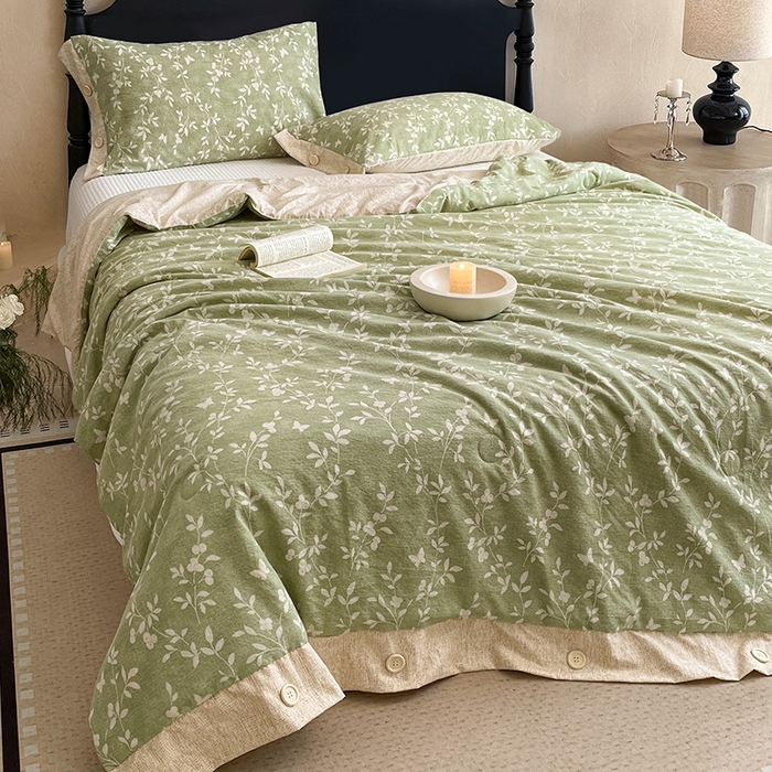 91家纺网 家纺一手货源 找家纺 梦舒羽 2026新款A类夏天原麻纽扣加厚夏被宿舍双人床仿亚麻被子被芯 淮水竹亭