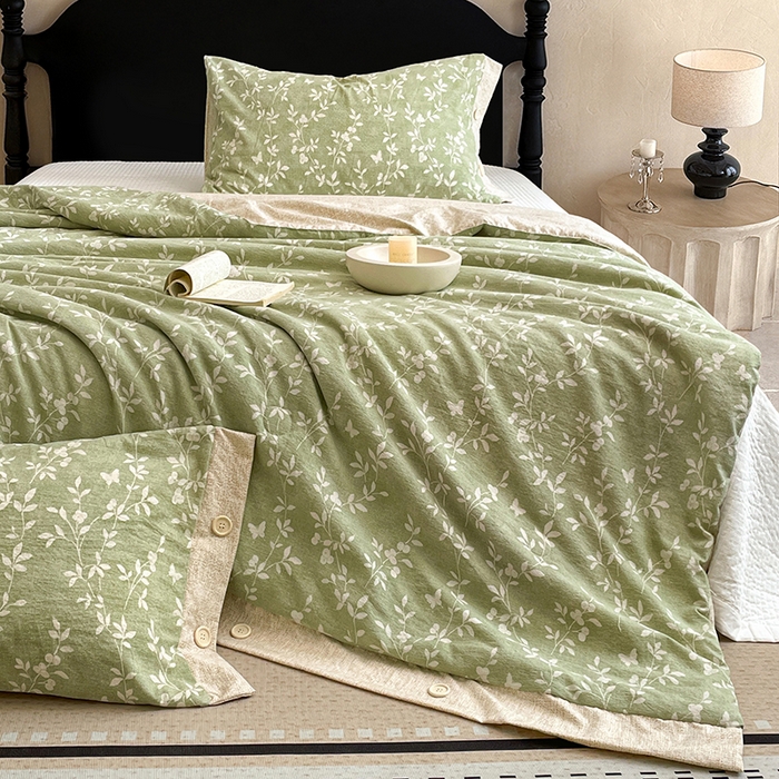 91家纺网 家纺一手货源 找家纺 梦舒羽 2026新款A类夏天原麻纽扣加厚夏被宿舍双人床仿亚麻被子被芯 淮水竹亭