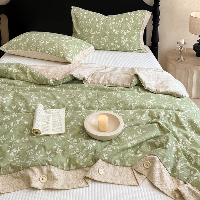 91家纺网 家纺一手货源 找家纺 梦舒羽 2026新款A类夏天原麻纽扣加厚夏被宿舍双人床仿亚麻被子被芯 淮水竹亭