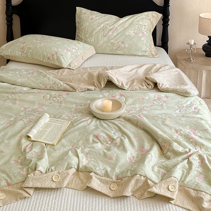 91家纺网 家纺一手货源 找家纺 梦舒羽 2026新款A类夏天原麻纽扣加厚夏被宿舍双人床仿亚麻被子被芯 清风花叙