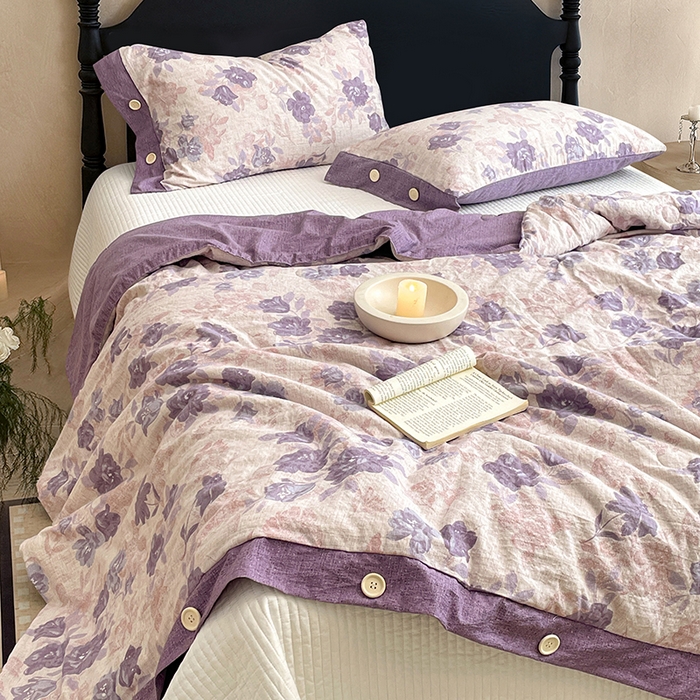 91家纺网 家纺一手货源 找家纺 梦舒羽 2026新款A类夏天原麻纽扣加厚夏被宿舍双人床仿亚麻被子被芯 安紫