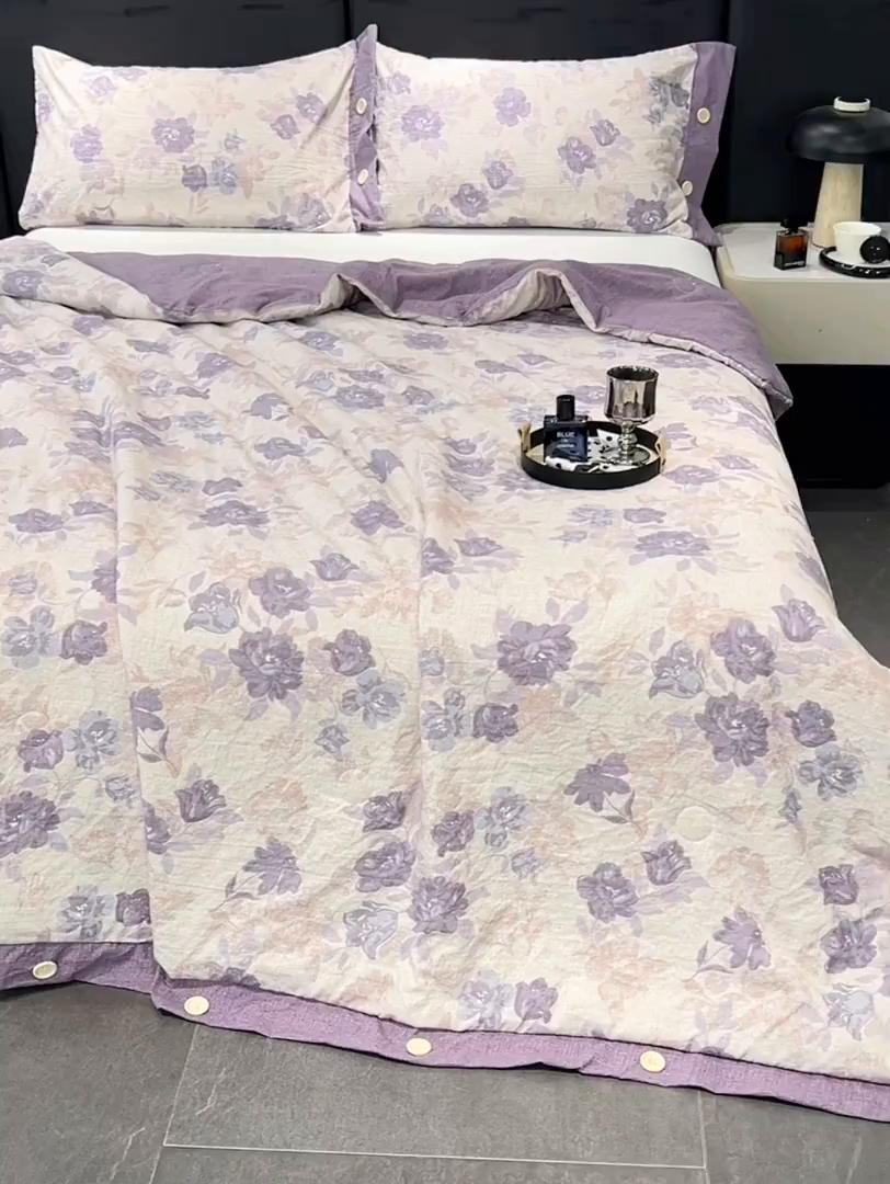 91家纺网 家纺一手货源 找家纺 梦舒羽 2026新款A类夏天原麻纽扣加厚夏被宿舍双人床仿亚麻被子被芯 安紫