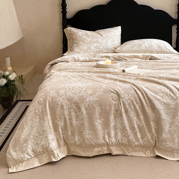 91家纺网 家纺一手货源 找家纺 梦舒羽 2026新款A类夏天原麻纽扣加厚夏被宿舍双人床仿亚麻被子被芯 梵希