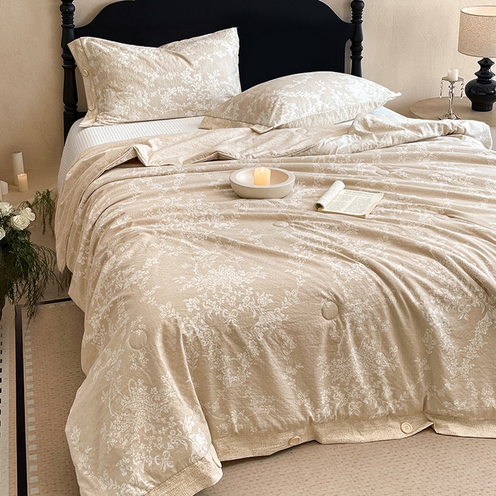 91家纺网 家纺一手货源 找家纺 梦舒羽 2026新款A类夏天原麻纽扣加厚夏被宿舍双人床仿亚麻被子被芯 梵希