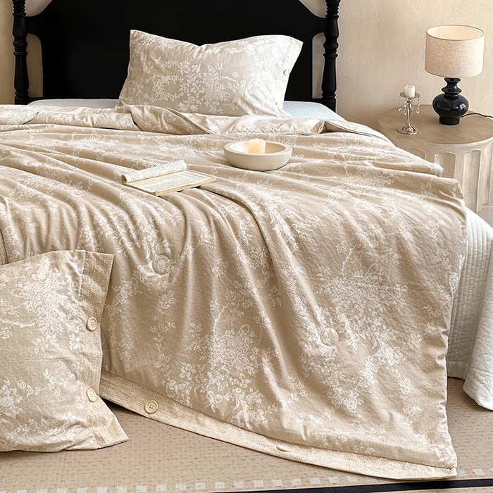 91家纺网 家纺一手货源 找家纺 梦舒羽 2026新款A类夏天原麻纽扣加厚夏被宿舍双人床仿亚麻被子被芯 梵希