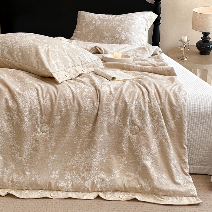 91家纺网 家纺一手货源 找家纺 梦舒羽 2026新款A类夏天原麻纽扣加厚夏被宿舍双人床仿亚麻被子被芯 梵希