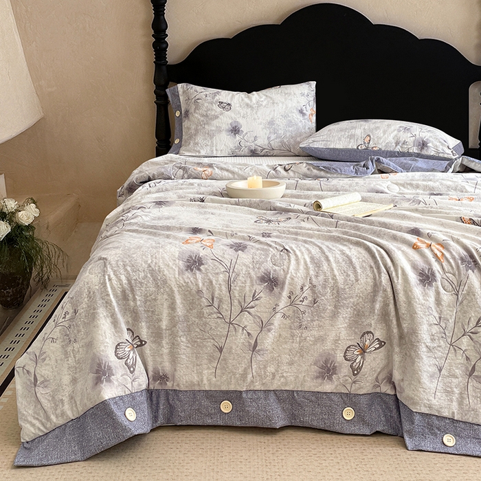 91家纺网 家纺一手货源 找家纺 梦舒羽 2026新款A类夏天原麻纽扣加厚夏被宿舍双人床仿亚麻被子被芯 花与蝶
