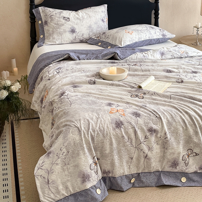 91家纺网 家纺一手货源 找家纺 梦舒羽 2026新款A类夏天原麻纽扣加厚夏被宿舍双人床仿亚麻被子被芯 花与蝶