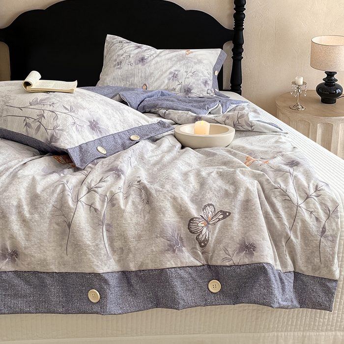 91家纺网 家纺一手货源 找家纺 梦舒羽 2026新款A类夏天原麻纽扣加厚夏被宿舍双人床仿亚麻被子被芯 花与蝶