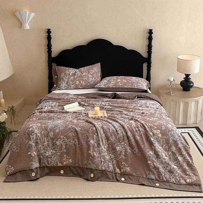 91家纺网 家纺一手货源 找家纺 梦舒羽 2026新款A类夏天原麻纽扣加厚夏被宿舍双人床仿亚麻被子被芯 金枝玉叶