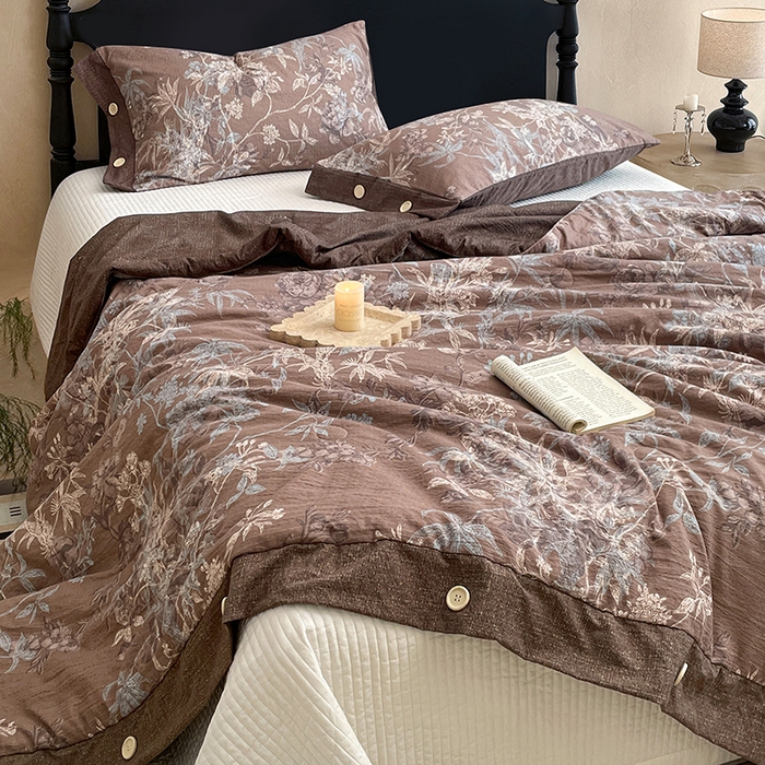 91家纺网 家纺一手货源 找家纺 梦舒羽 2026新款A类夏天原麻纽扣加厚夏被宿舍双人床仿亚麻被子被芯 金枝玉叶