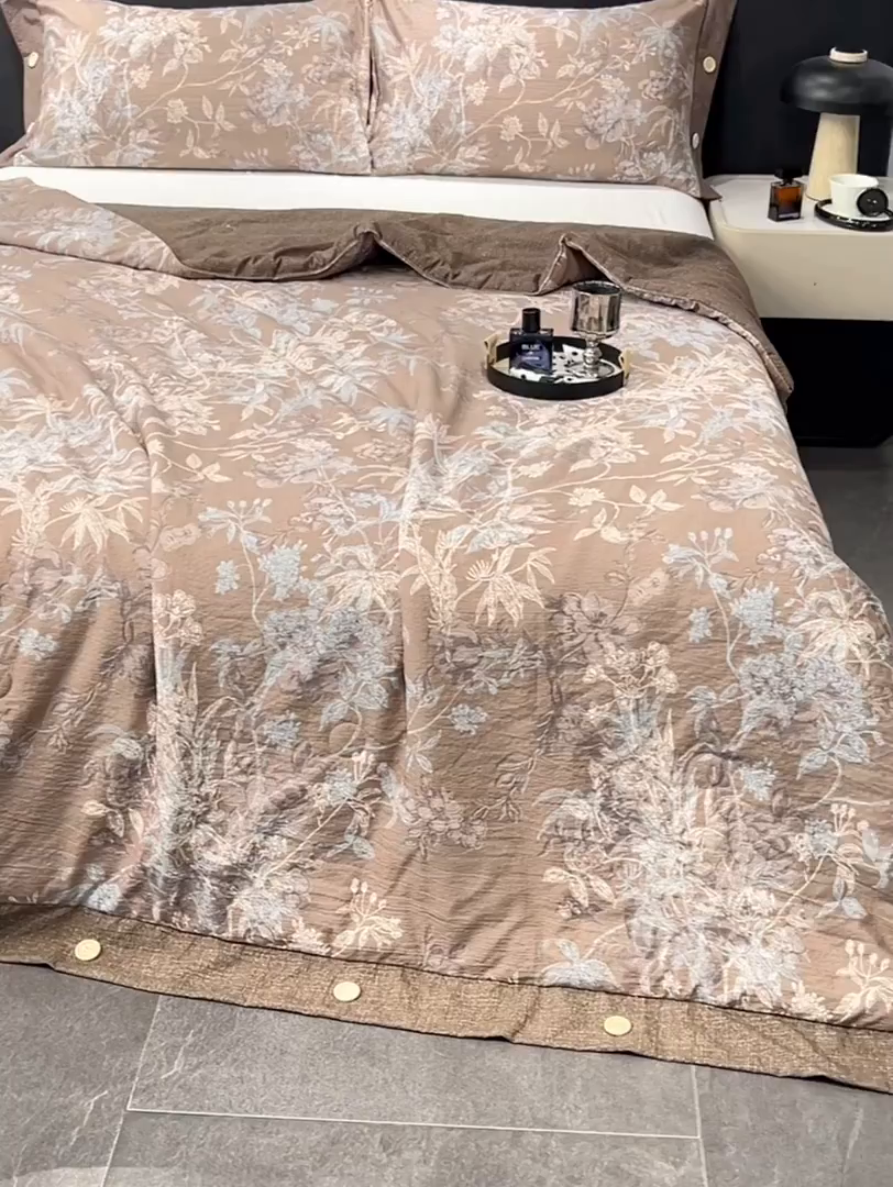 91家纺网 家纺一手货源 找家纺 梦舒羽 2026新款A类夏天原麻纽扣加厚夏被宿舍双人床仿亚麻被子被芯 金枝玉叶