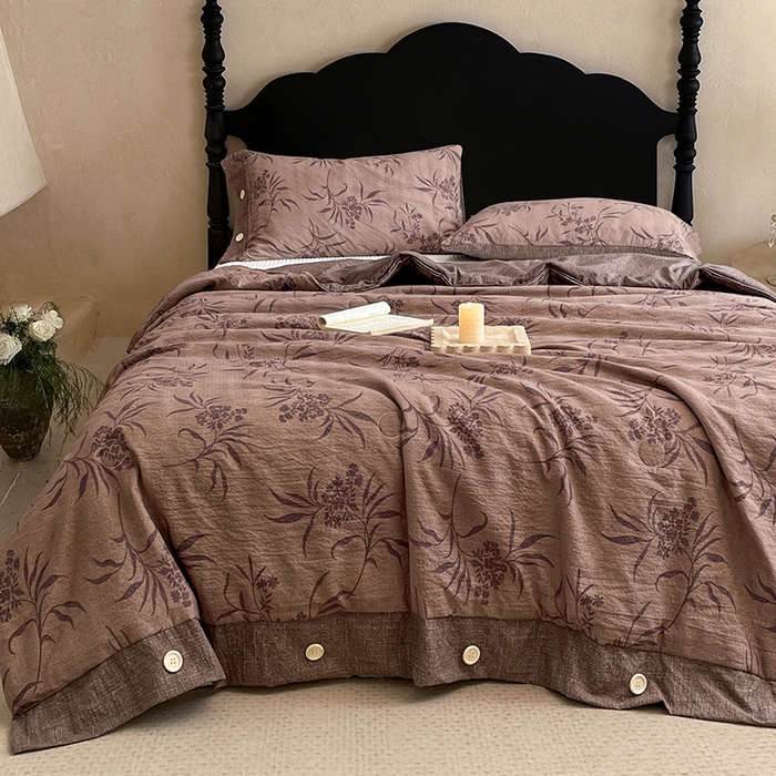 91家纺网 家纺一手货源 找家纺 梦舒羽 2026新款A类夏天原麻纽扣加厚夏被宿舍双人床仿亚麻被子被芯 素锦