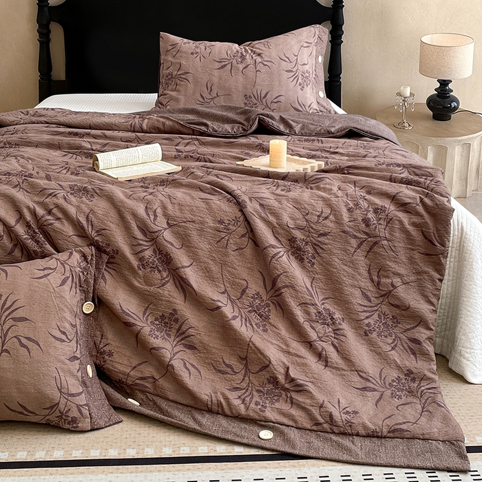 91家纺网 家纺一手货源 找家纺 梦舒羽 2026新款A类夏天原麻纽扣加厚夏被宿舍双人床仿亚麻被子被芯 素锦