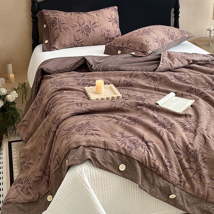 91家纺网 家纺一手货源 找家纺 梦舒羽 2026新款A类夏天原麻纽扣加厚夏被宿舍双人床仿亚麻被子被芯 素锦