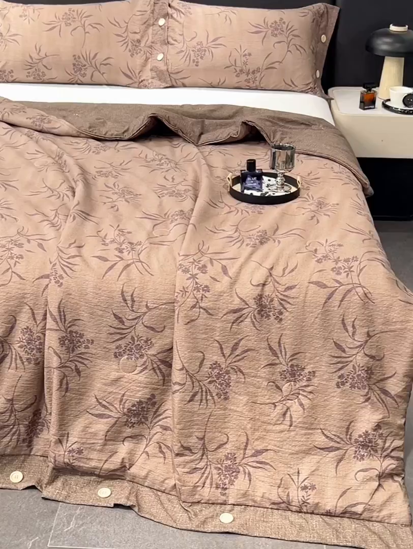 91家纺网 家纺一手货源 找家纺 梦舒羽 2026新款A类夏天原麻纽扣加厚夏被宿舍双人床仿亚麻被子被芯 素锦