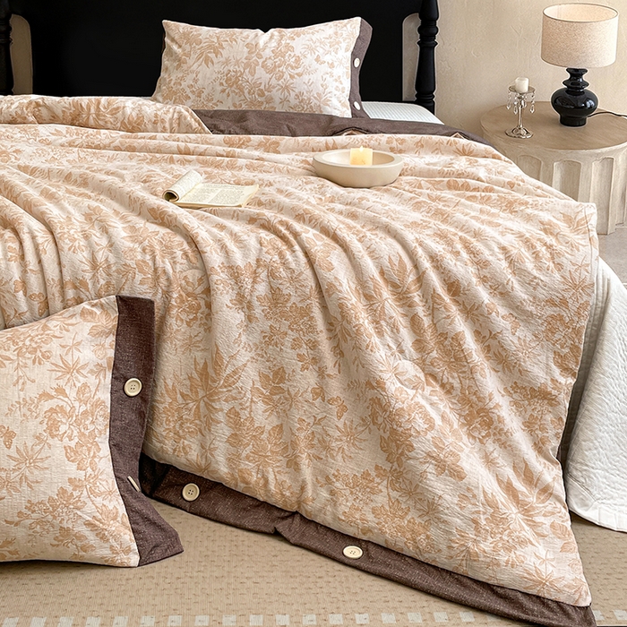 91家纺网 家纺一手货源 找家纺 梦舒羽 2026新款A类夏天原麻纽扣加厚夏被宿舍双人床仿亚麻被子被芯 忆秋风