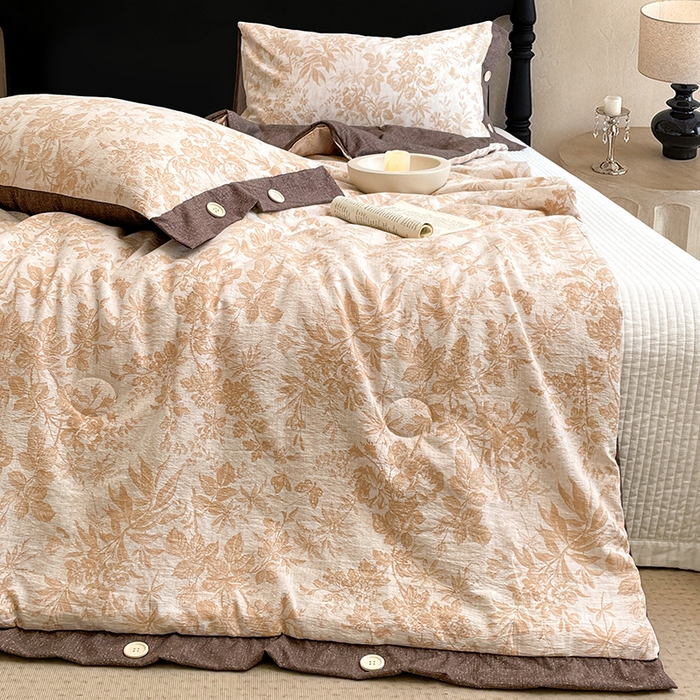 91家纺网 家纺一手货源 找家纺 梦舒羽 2026新款A类夏天原麻纽扣加厚夏被宿舍双人床仿亚麻被子被芯 忆秋风