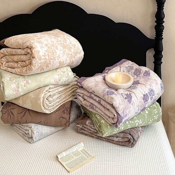 梦舒羽 2026新款A类夏天原麻纽扣加厚夏被宿舍双人床仿亚麻被子被芯 组合