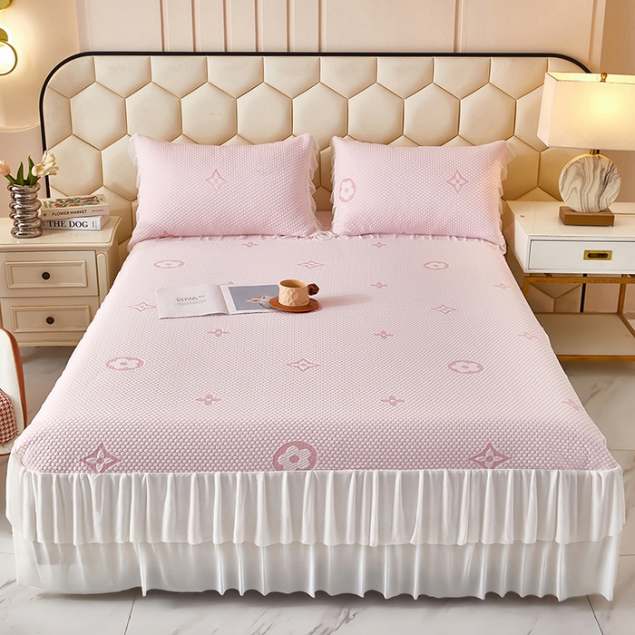 91家纺网 家纺一手货源 找家纺 （总）栩裕纺织 2026新款冰豆豆凉席床裙款,灰色,粉色,蓝色