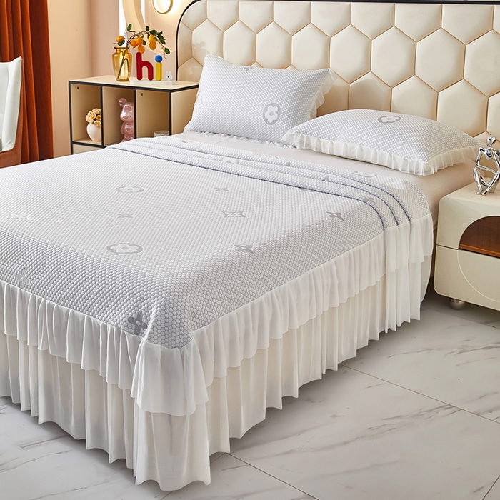 91家纺网 家纺一手货源 找家纺 栩裕纺织 2026新款冰豆豆凉席床裙款 灰色