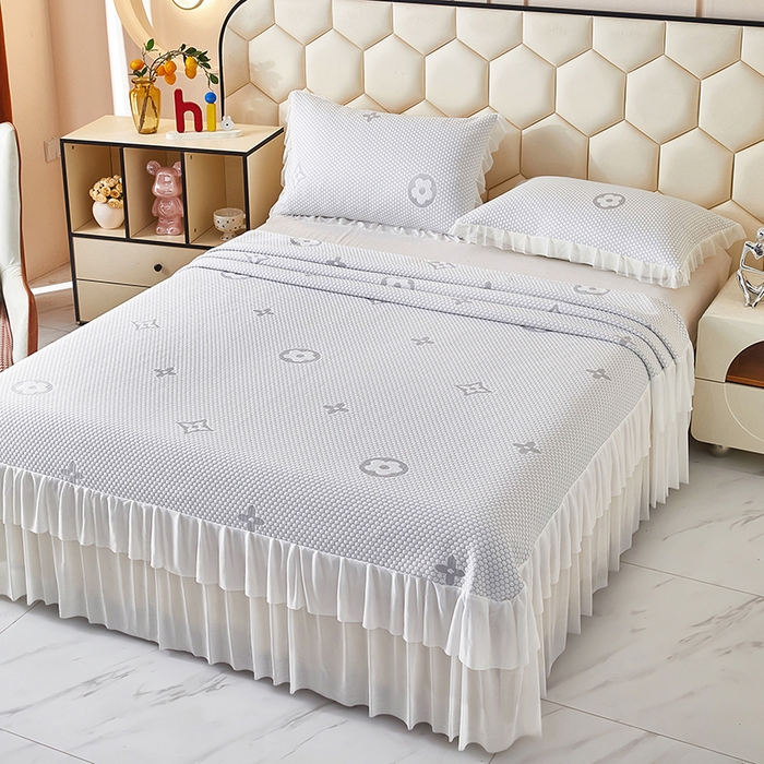 91家纺网 家纺一手货源 找家纺 栩裕纺织 2026新款冰豆豆凉席床裙款 灰色