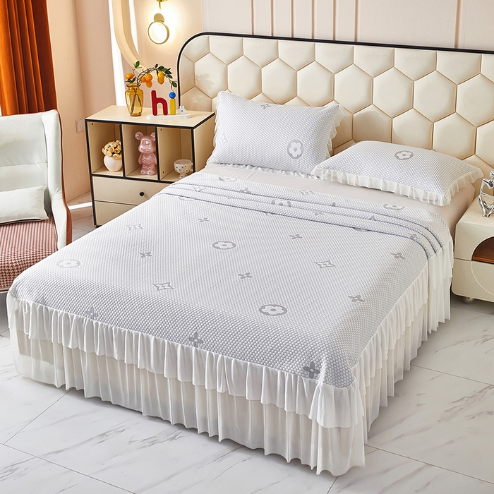 91家纺网 家纺一手货源 找家纺 栩裕纺织 2026新款冰豆豆凉席床裙款 灰色