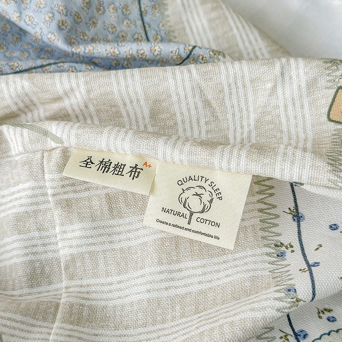 91家纺网 家纺一手货源 找家纺 缦彩 2026新款A类全棉老粗布床笠单件加厚床罩三件套 素锦花窗