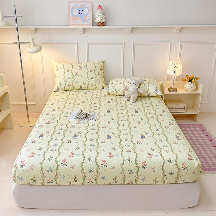 91家纺网 家纺一手货源 找家纺 缦彩 2026新款A类全棉老粗布床笠单件加厚床罩三件套 彼得花镜