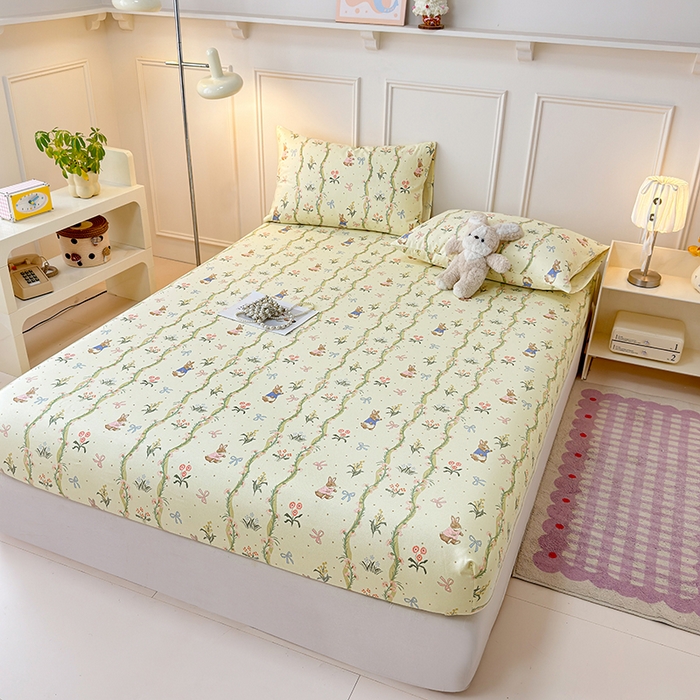 91家纺网 家纺一手货源 找家纺 缦彩 2026新款A类全棉老粗布床笠单件加厚床罩三件套 彼得花镜