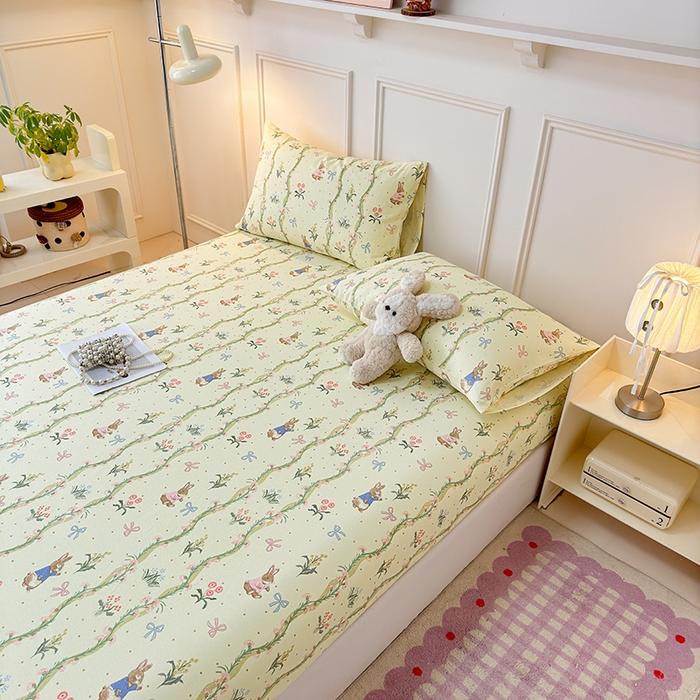 91家纺网 家纺一手货源 找家纺 缦彩 2026新款A类全棉老粗布床笠单件加厚床罩三件套 彼得花镜