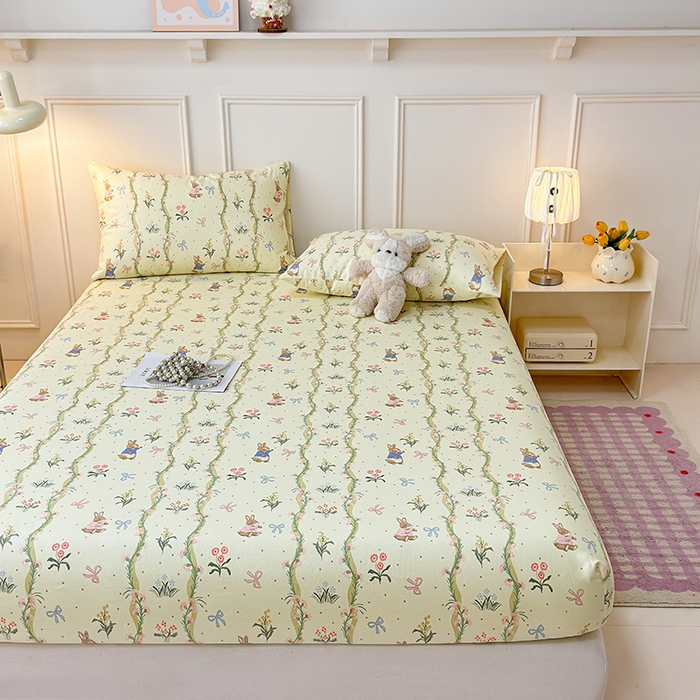 91家纺网 家纺一手货源 找家纺 缦彩 2026新款A类全棉老粗布床笠单件加厚床罩三件套 彼得花镜