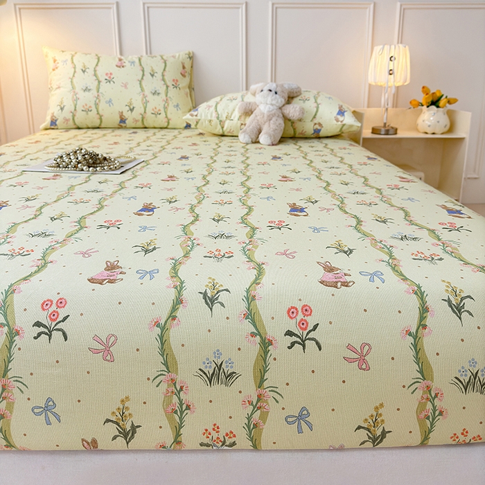 91家纺网 家纺一手货源 找家纺 缦彩 2026新款A类全棉老粗布床笠单件加厚床罩三件套 彼得花镜