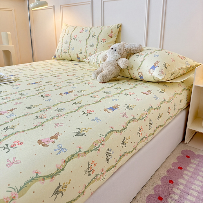 91家纺网 家纺一手货源 找家纺 缦彩 2026新款A类全棉老粗布床笠单件加厚床罩三件套 彼得花镜