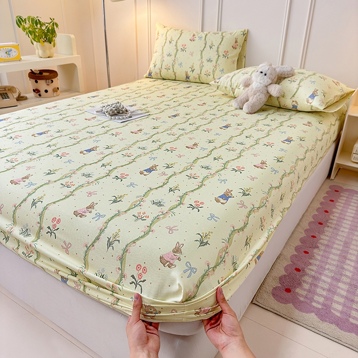 91家纺网 家纺一手货源 找家纺 缦彩 2026新款A类全棉老粗布床笠单件加厚床罩三件套 彼得花镜