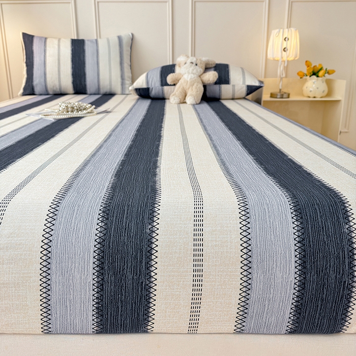 91家纺网 家纺一手货源 找家纺 缦彩 2026新款A类全棉老粗布床笠单件加厚床罩三件套 简纹蓝调