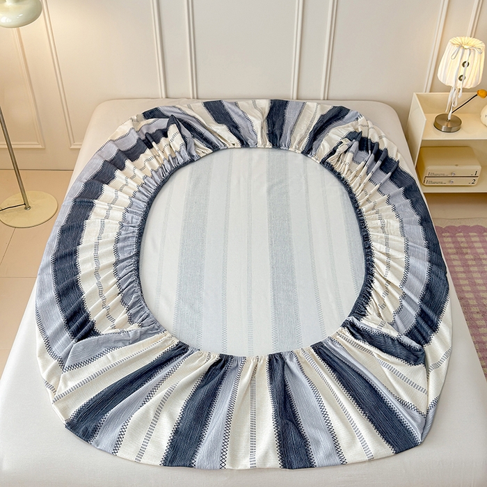 91家纺网 家纺一手货源 找家纺 缦彩 2026新款A类全棉老粗布床笠单件加厚床罩三件套 简纹蓝调