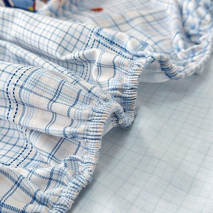 91家纺网 家纺一手货源 找家纺 缦彩 2026新款A类全棉老粗布床笠单件加厚床罩三件套 萌犬格纹